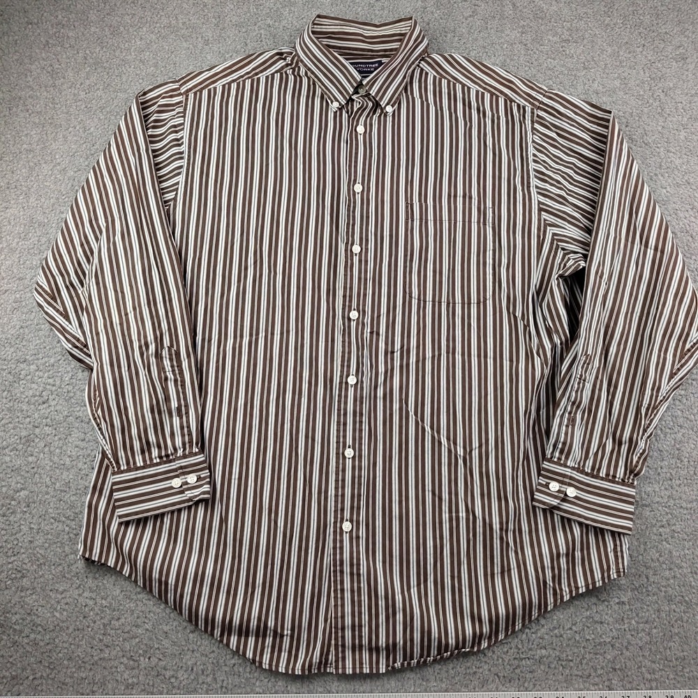 Roundtree & Yorke Button Down Shirt Mens XLT Striped Brown 100% Cotton EUC
